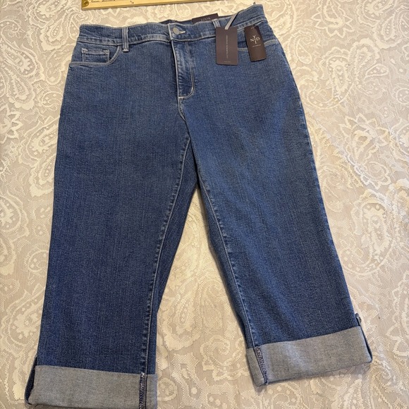 NYDJ Denim - New NYDJ Marilyn Button Hem Straight Leg Capri Cuffed Jeans 14P/W34/L19